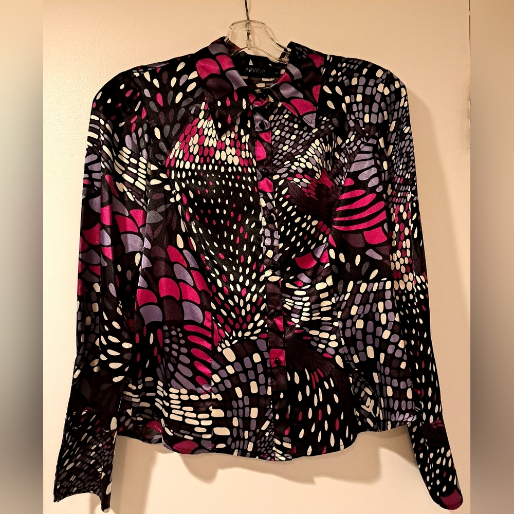 Polyester patterned button down blouse
